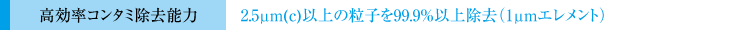 高効率コンタミ除去能力 2.5μm(c)以上の粒子を99.9%以上除去（1μmエレメント）